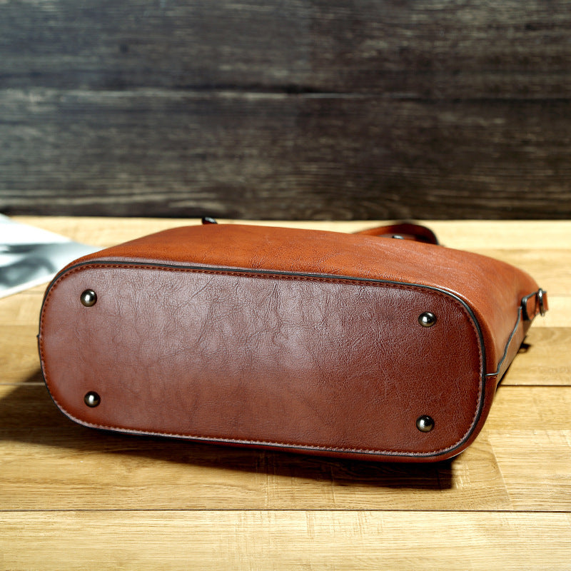 Simple Oil Wax Leather Messenger Shoulder Bags Women&