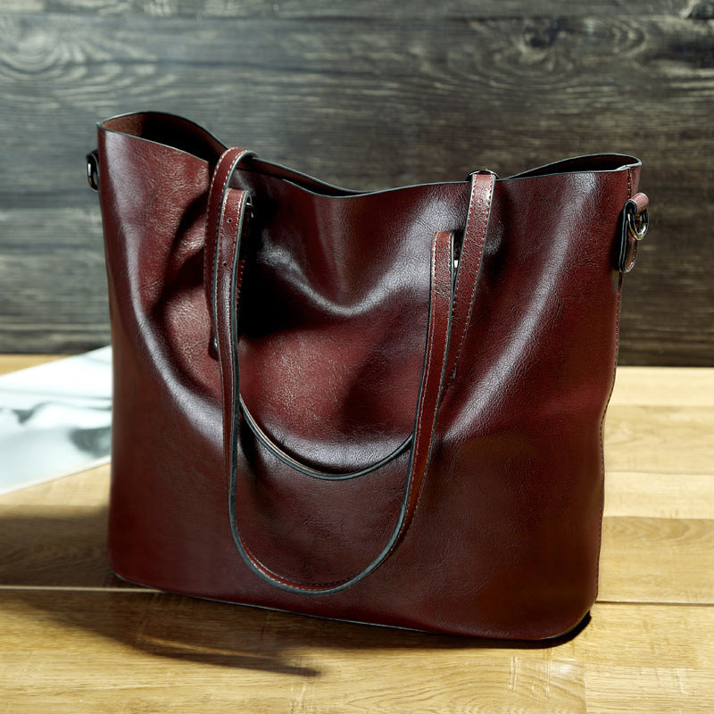 Simple Oil Wax Leather Messenger Shoulder Bags Women&