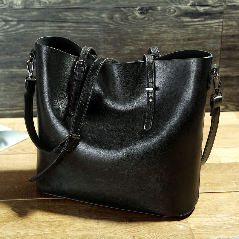 Simple Oil Wax Leather Messenger Shoulder Bags Women&