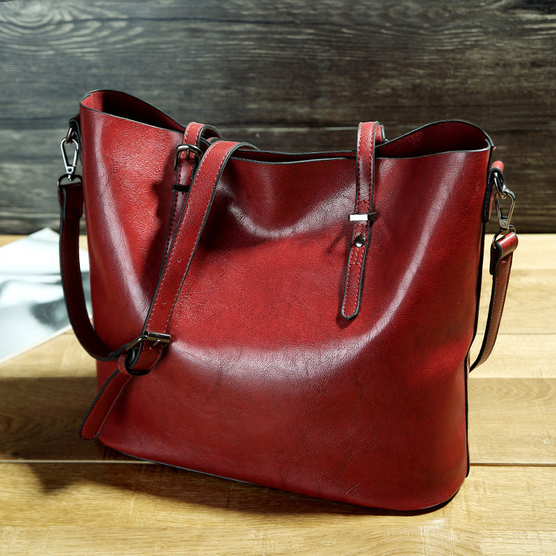 Simple Oil Wax Leather Messenger Shoulder Bags Women&