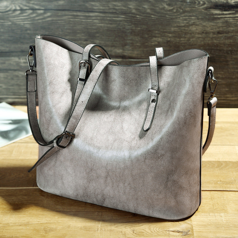 Simple Oil Wax Leather Messenger Shoulder Bags Women&