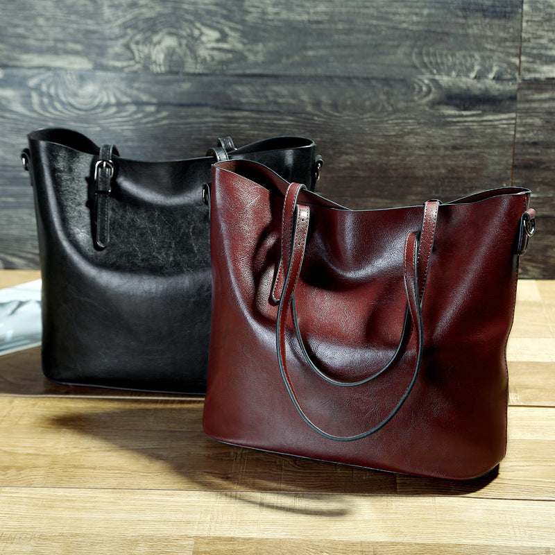 Simple Oil Wax Leather Messenger Shoulder Bags Women&