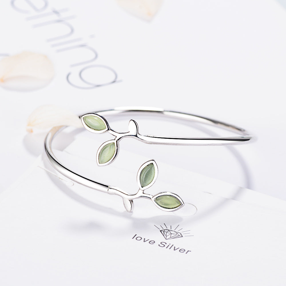925 Sterling Silver Jewelry Set Earrings Ring Necklace Opal Leaf Bracelet, Womens Summer Jewelry
