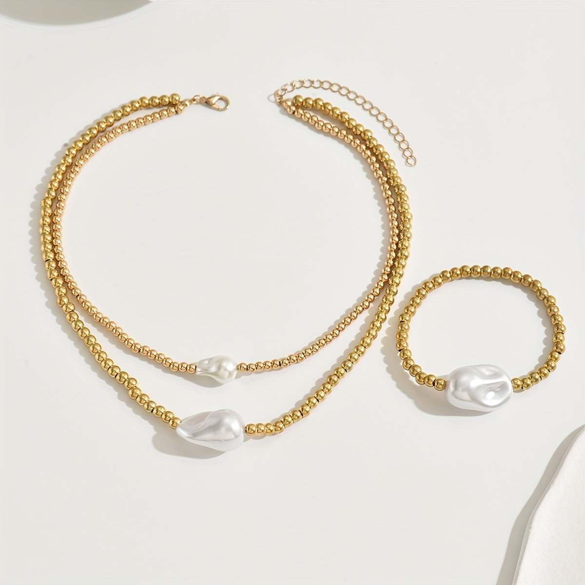 Lxalry Gold Electroplated Layered Jewelry Set, Handmade Necklace & Bracelet Duo, Lightweight 20g Stackable Gift For Everyday Elegance & Evening Glamour