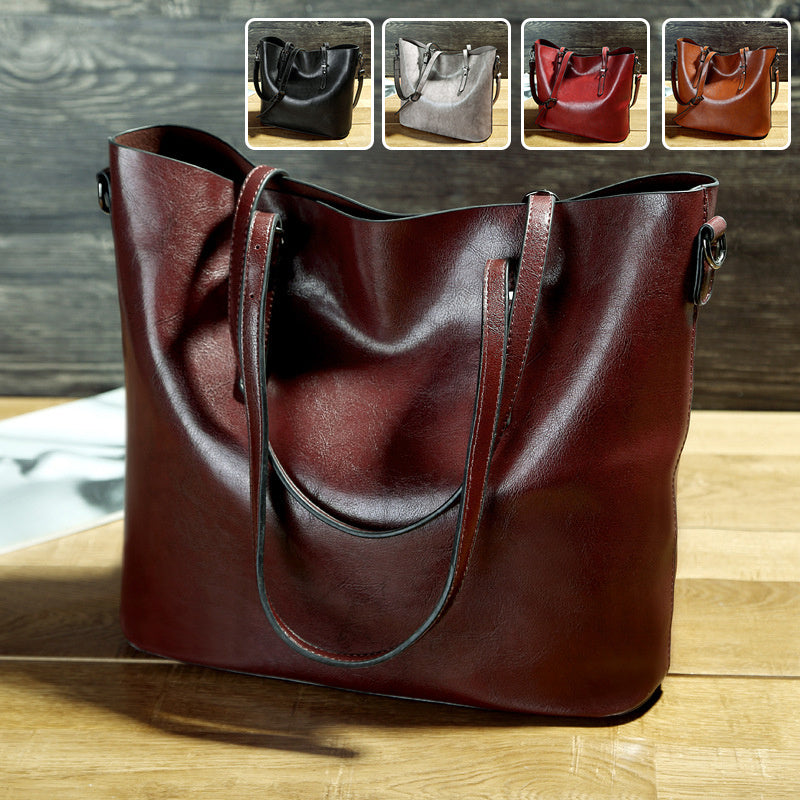 Simple Oil Wax Leather Messenger Shoulder Bags Women&