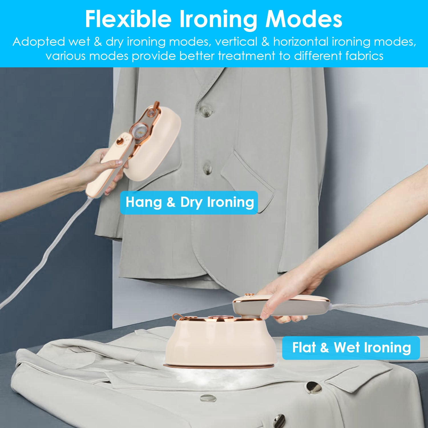 1Pc 1200W Foldable Handheld Clothes Iron Steamer With Wet Dry Ironing Mode Portable Garment Steamer Travel Clothing Wrinkles Remover With Temperature Display